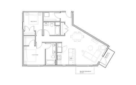 Floor plan for 2 beds, 2 baths, 1092 sqft